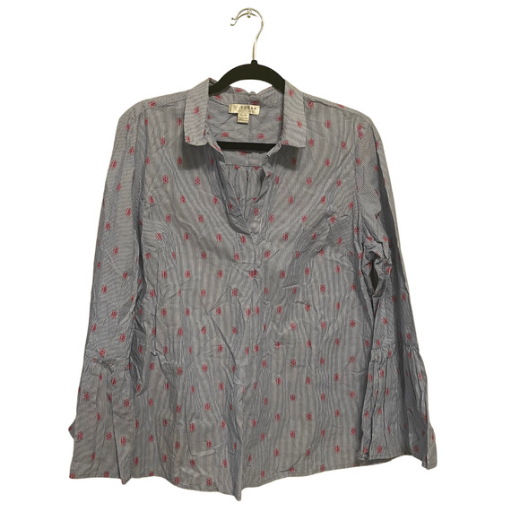 Kenar Blue Stripe Ikat Print Bell Sleeve Blouse Size XL - Picture 1 of 7